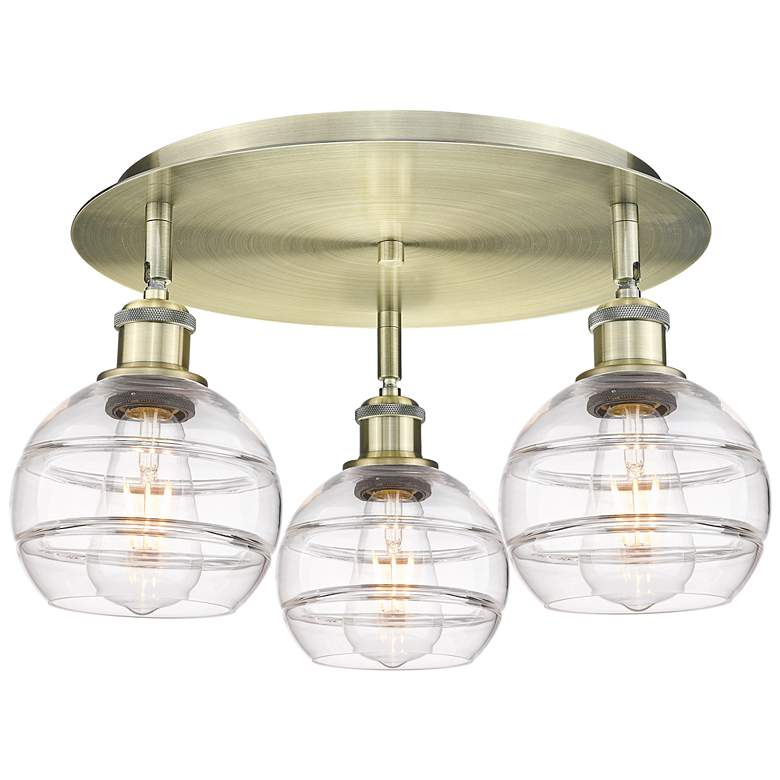 Image 1 Ballston Rochester 17.63"W 3-Light Antique Brass Flush Mount w/ Clear
