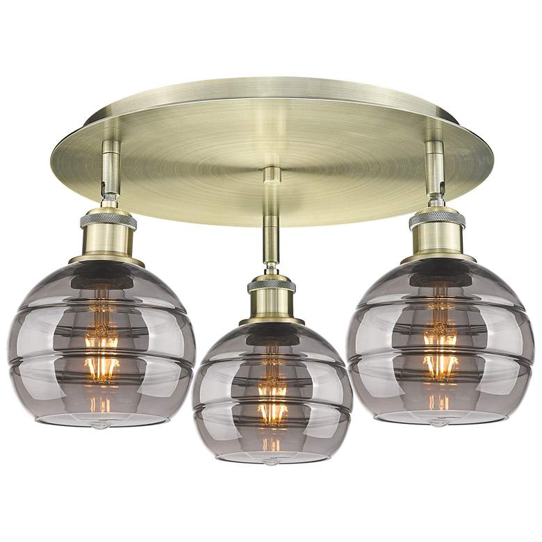 Image 1 Ballston Rochester 17.63"W 3-Light Antique Brass Flush Mount w/ Smoke