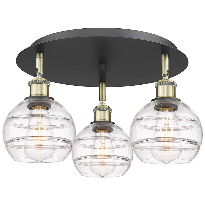 Image 1 Ballston Rochester 17.63"W 3-Light Black Brass Flush Mount w/ Clear Sh
