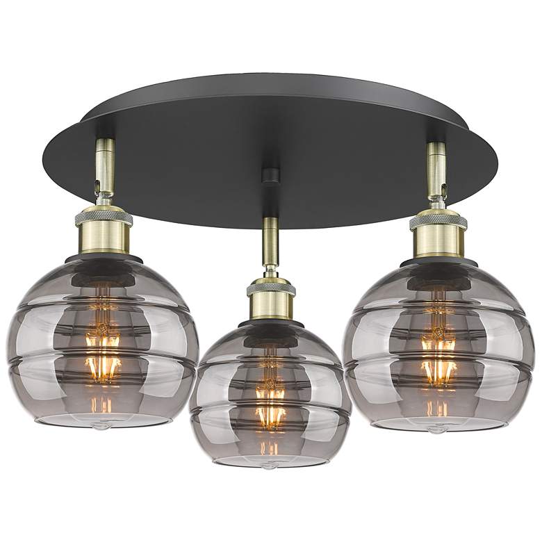 Image 1 Ballston Rochester 17.63"W 3-Light Black Brass Flush Mount w/ Smoke Sh