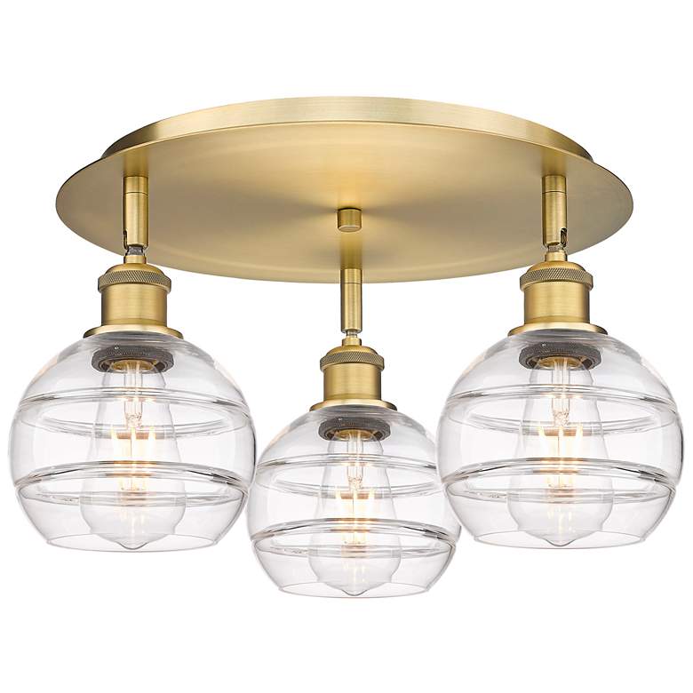Image 1 Ballston Rochester 17.63"W 3-Light Brushed Brass Flush Mount w/ Clear