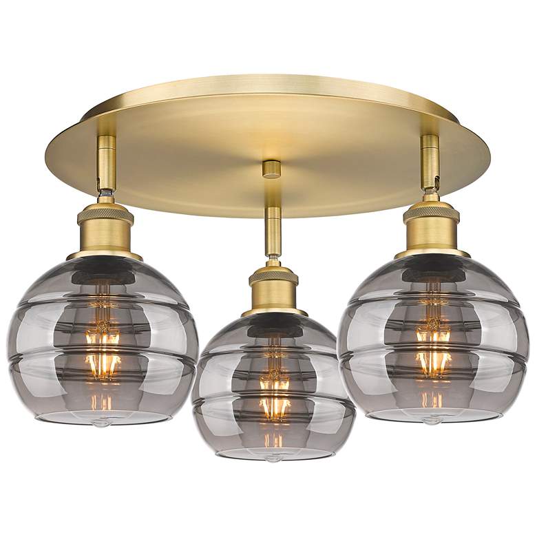 Image 1 Ballston Rochester 17.63"W 3-Light Brushed Brass Flush Mount w/ Smoke
