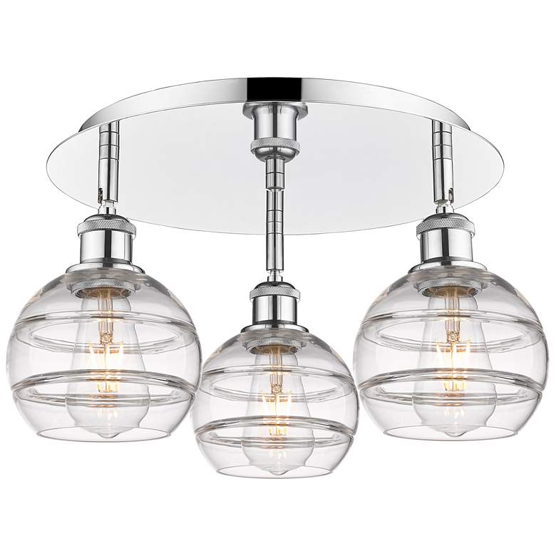 Image 1 Ballston Rochester 17.63"W 3-Light Chrome Flush Mount w/ Clear Shade