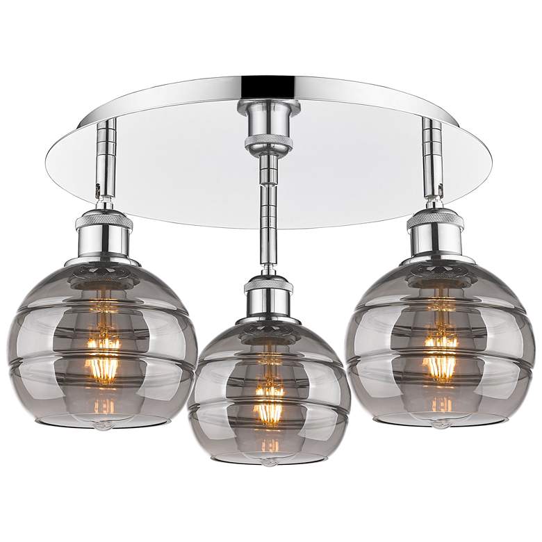 Image 1 Ballston Rochester 17.63"W 3-Light Chrome Flush Mount w/ Smoke Shade