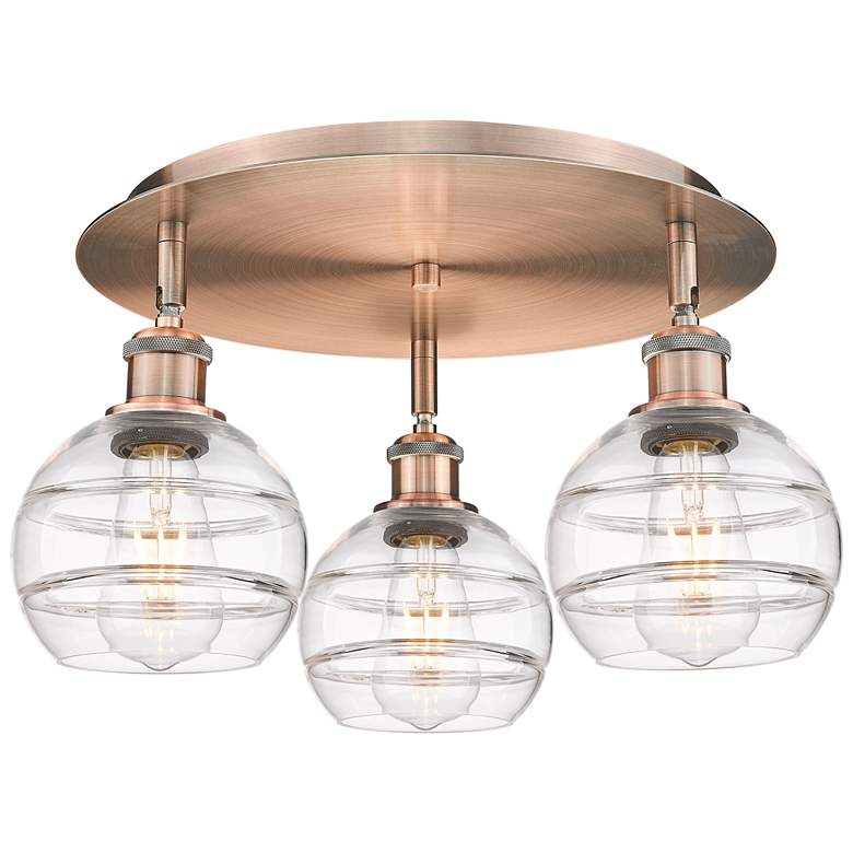 Image 1 Ballston Rochester 17.63"W 3-Light Copper Flush Mount w/ Clear Shade