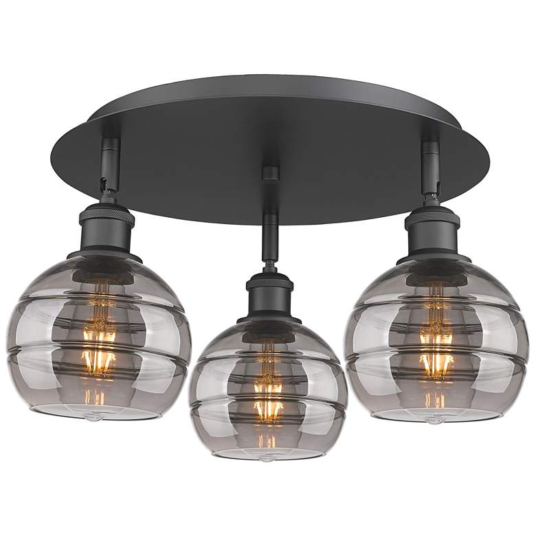 Image 1 Ballston Rochester 17.63"W 3-Light Matte Black Flush Mount w/ Smoke Sh