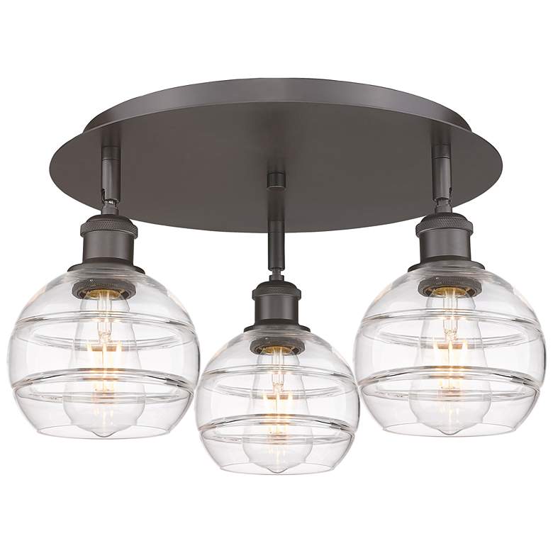 Image 1 Ballston Rochester 17.63"W 3-Light Oiled Bronze Flush Mount w/ Clear S