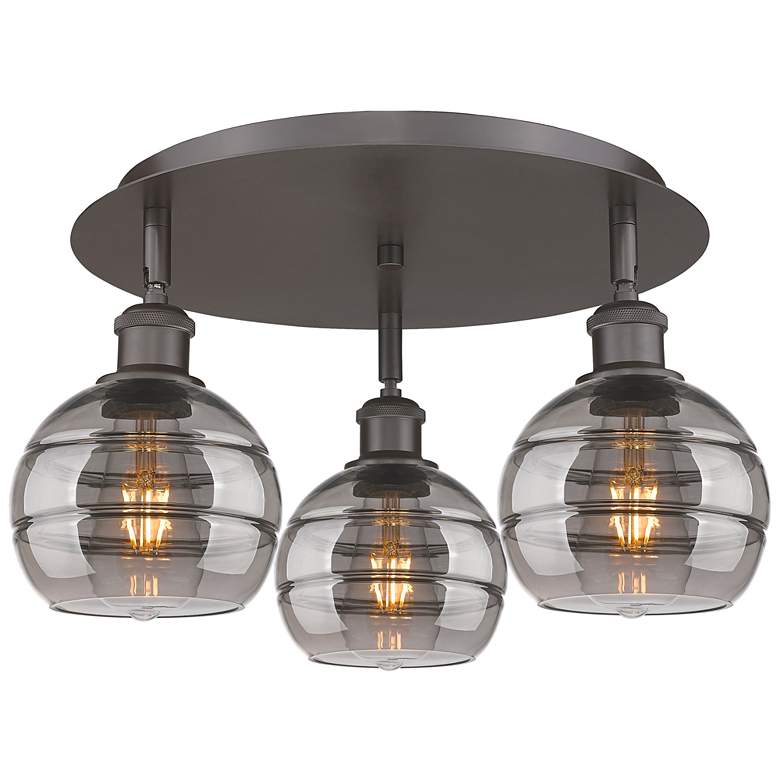 Image 1 Ballston Rochester 17.63"W 3-Light Oiled Bronze Flush Mount w/ Smoke S