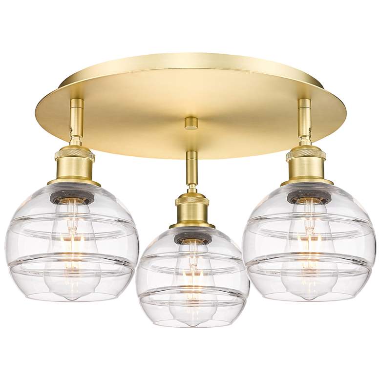 Image 1 Ballston Rochester 17.63"W 3-Light Satin Gold Flush Mount w/ Clear Sha