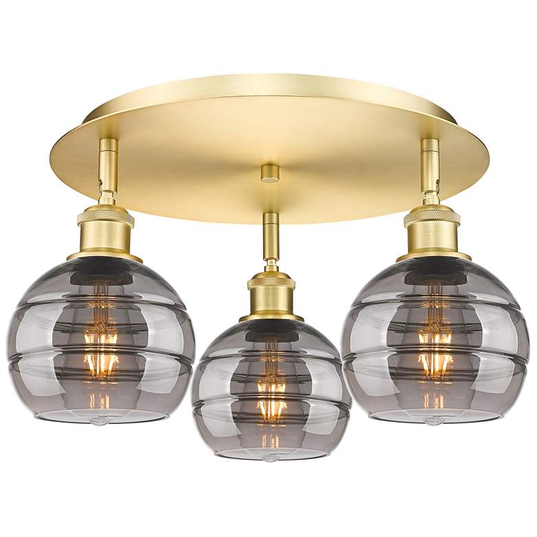 Image 1 Ballston Rochester 17.63"W 3-Light Satin Gold Flush Mount w/ Smoke Sha