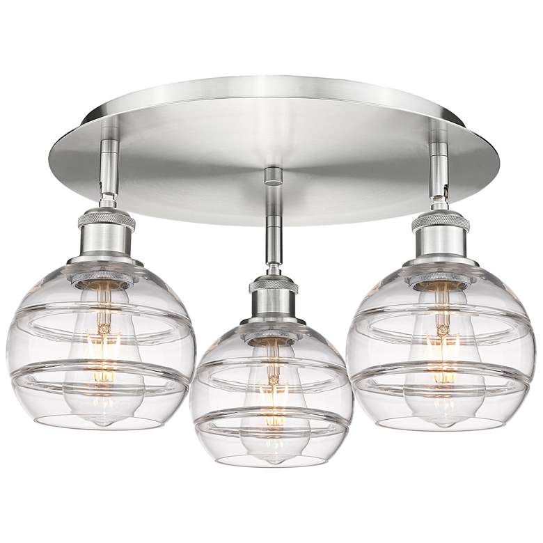 Image 1 Ballston Rochester 17.63"W 3-Light Satin Nickel Flush Mount w/ Clear S