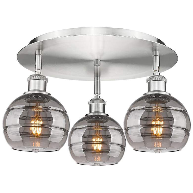 Image 1 Ballston Rochester 17.63"W 3-Light Satin Nickel Flush Mount w/ Smoke S