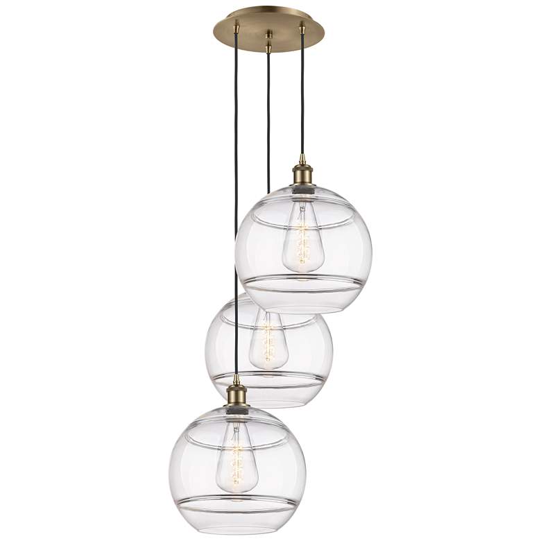 Image 1 Ballston Rochester 18.5"W 3-Light Antique Brass Cord Pendant w/ Clear