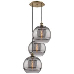 Ballston Rochester 18.5"W 3-Light Antique Brass Cord Pendant w/ Smoke