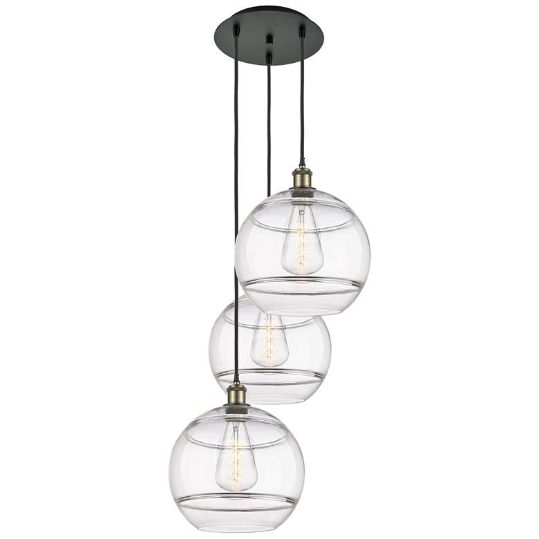 Image 1 Ballston Rochester 18.5"W 3-Light Black Brass Corded Pendant w/ Clear