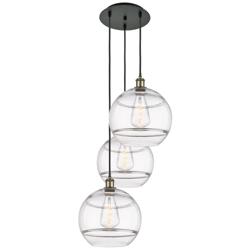Ballston Rochester 18.5"W 3-Light Black Brass Corded Pendant w/ Clear