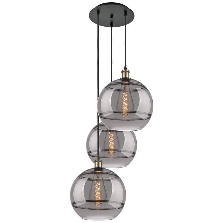 Image 1 Ballston Rochester 18.5"W 3-Light Black Brass Corded Pendant w/ Smoke
