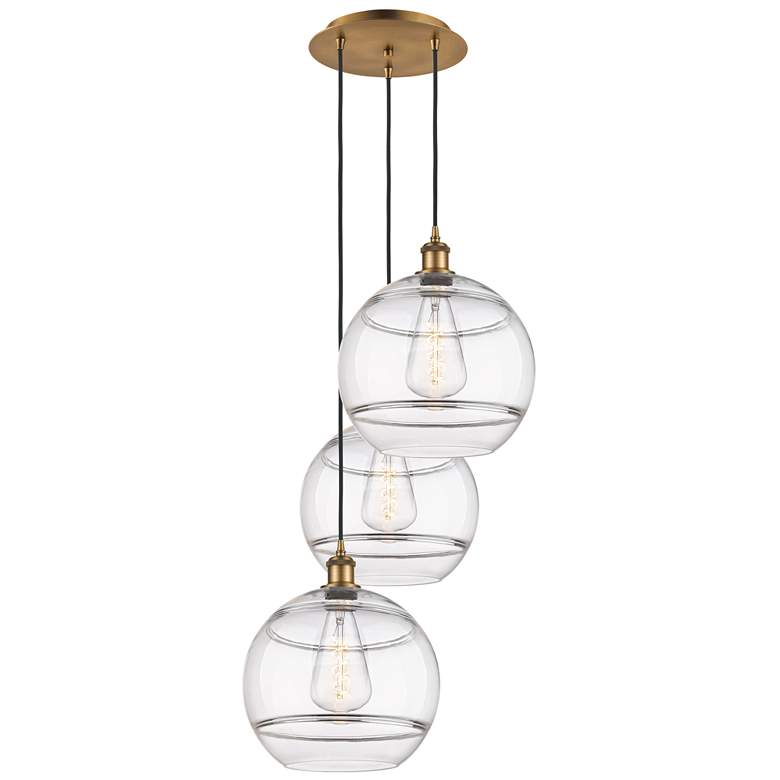 Image 1 Ballston Rochester 18.5"W 3-Light Brushed Brass Cord Pendant w/ Clear