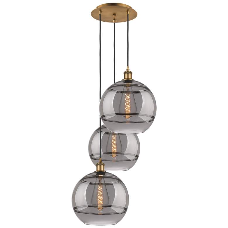 Image 1 Ballston Rochester 18.5"W 3-Light Brushed Brass Cord Pendant w/ Smoke