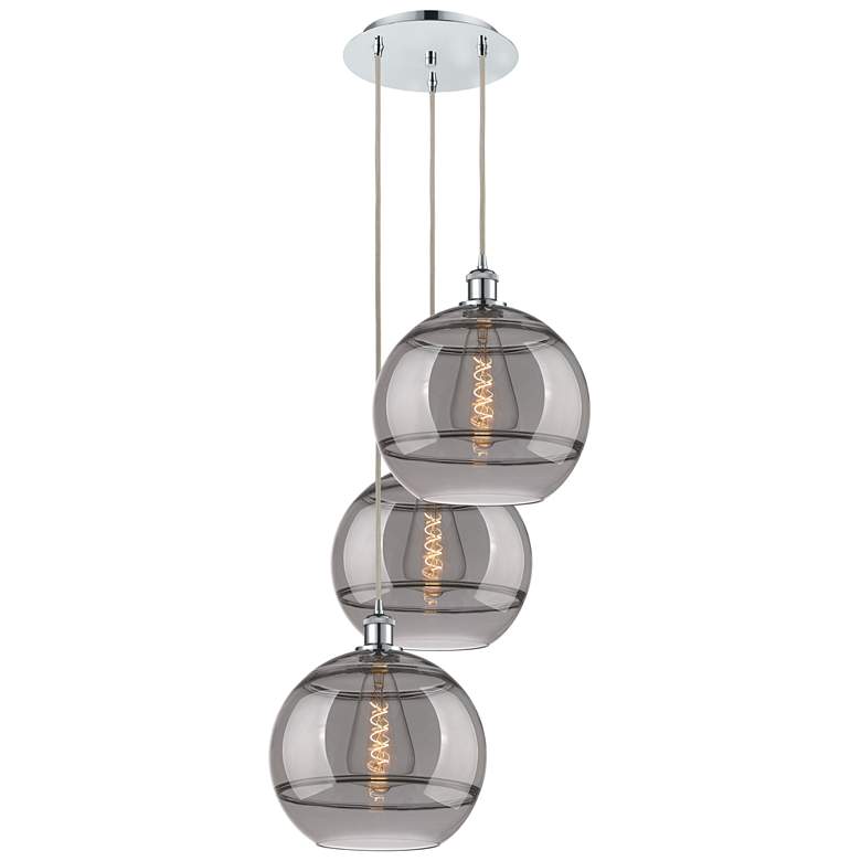 Image 1 Ballston Rochester 18.5"W 3-Light Chrome Corded Pendant w/ Smoke Shade