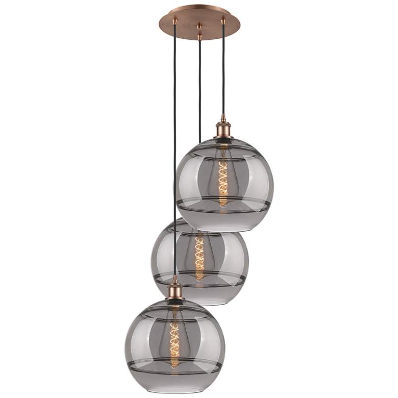 Image 1 Ballston Rochester 18.5"W 3-Light Copper Corded Pendant w/ Smoke Shade