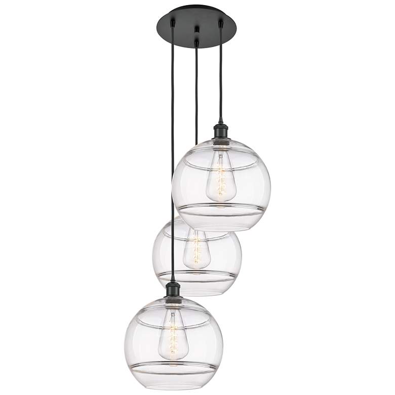 Image 1 Ballston Rochester 18.5"W 3-Light Matte Black Corded Pendant w/ Clear