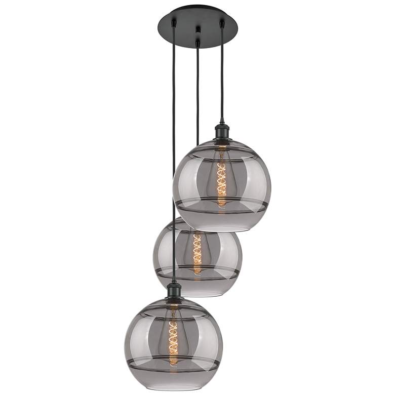 Image 1 Ballston Rochester 18.5"W 3-Light Matte Black Corded Pendant w/ Smoke