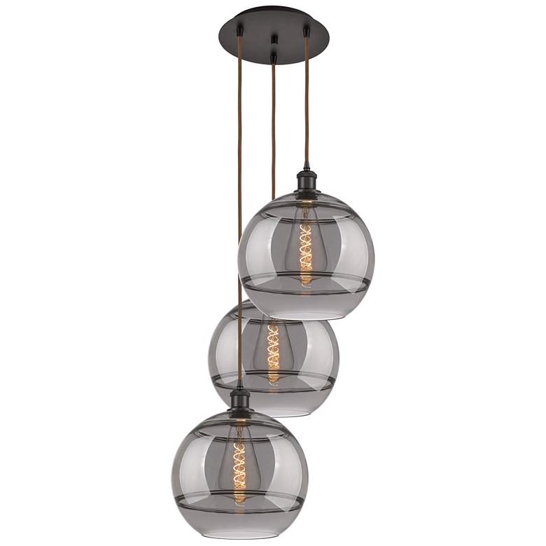 Image 1 Ballston Rochester 18.5"W 3-Light Oiled Bronze Cord Pendant w/ Smoke S