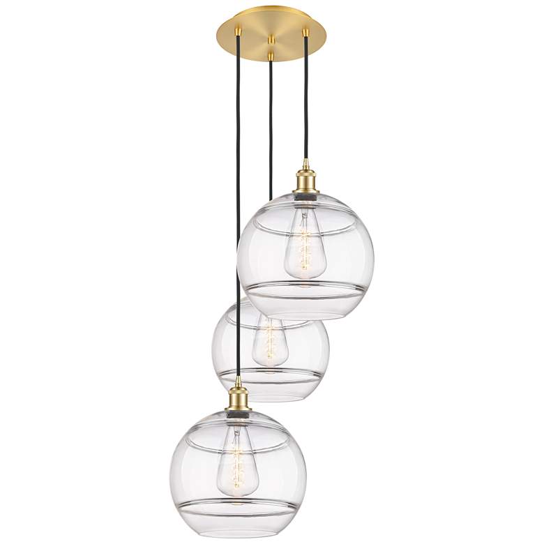 Image 1 Ballston Rochester 18.5"W 3-Light Satin Gold Corded Pendant w/ Clear S
