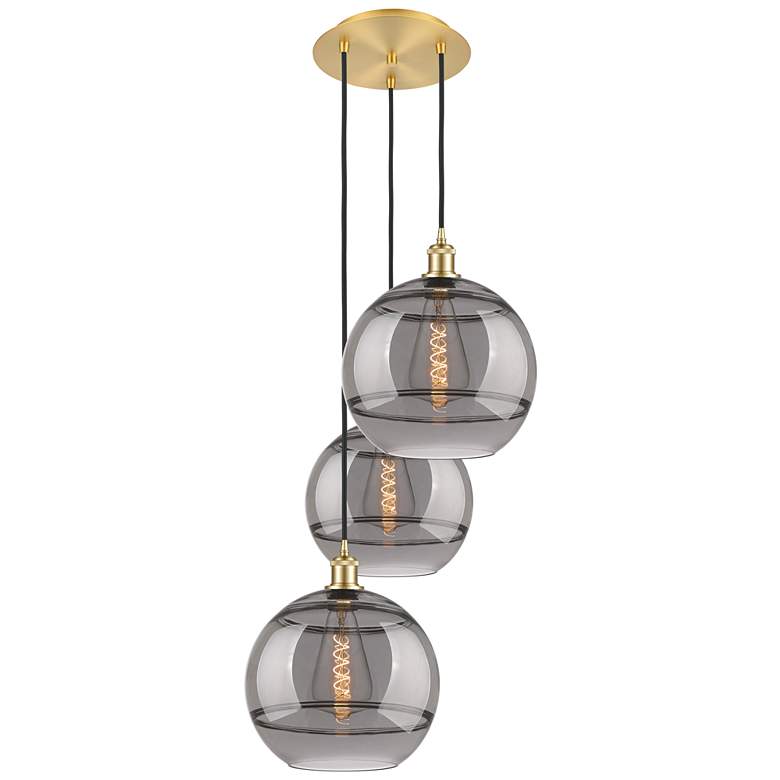 Image 1 Ballston Rochester 18.5"W 3-Light Satin Gold Corded Pendant w/ Smoke S
