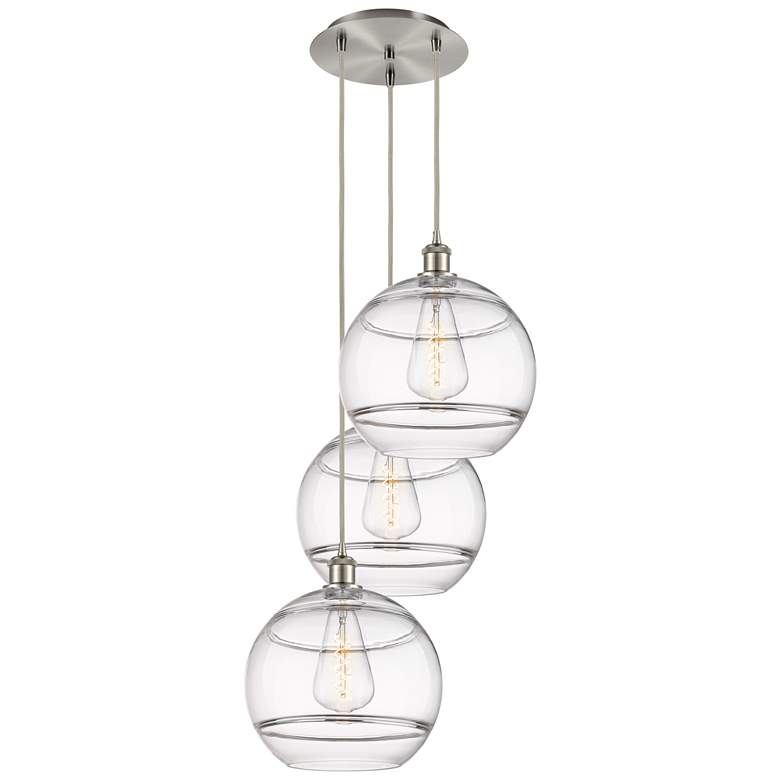Image 1 Ballston Rochester 18.5"W 3-Light Satin Nickel Cord Pendant w/ Clear S