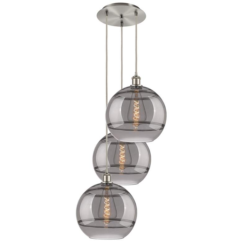 Image 1 Ballston Rochester 18.5"W 3-Light Satin Nickel Cord Pendant w/ Smoke S