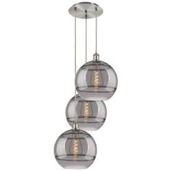 Ballston Rochester 18.5"W 3-Light Satin Nickel Cord Pendant w/ Smoke S