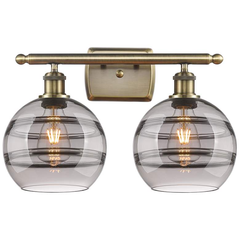 Image 1 Ballston Rochester 18"W 2 Light Antique Brass Bath Light w/ Smoke Shad