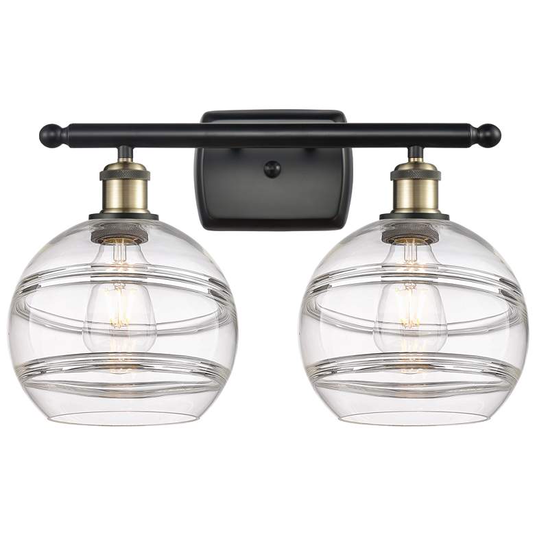 Image 1 Ballston Rochester 18"W 2 Light Black Brass Bath Light w/ Clear Shade