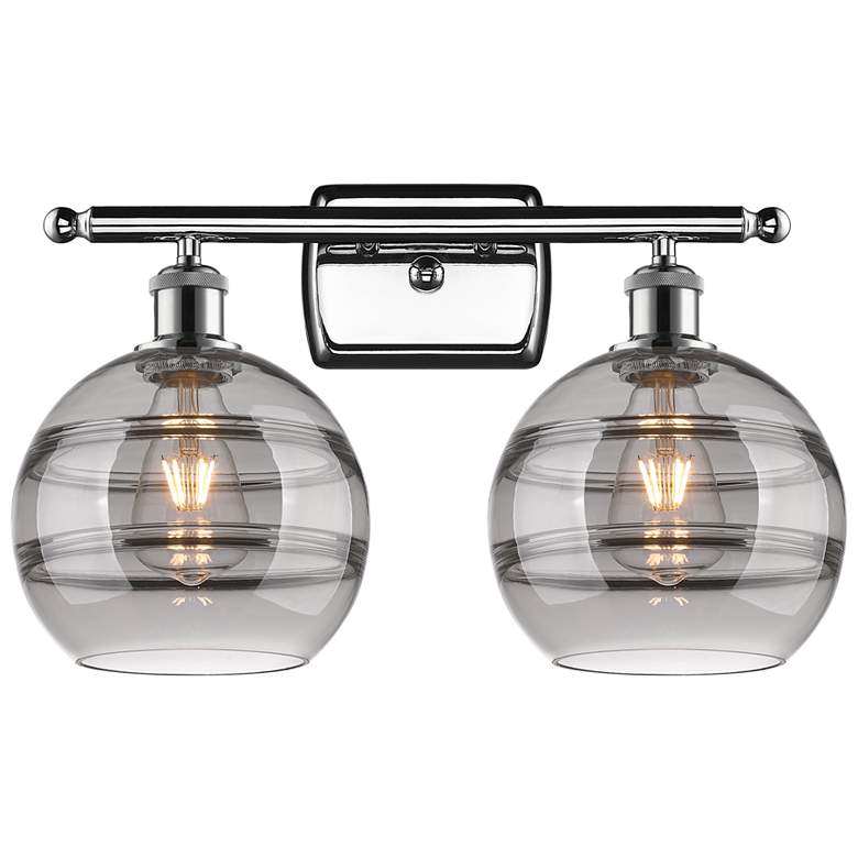 Image 1 Ballston Rochester 18"W 2 Light Chrome Bath Light w/ Light Smoke Shade