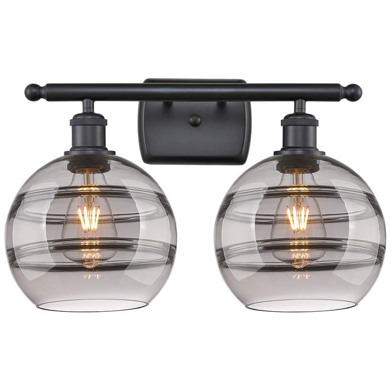 Image 1 Ballston Rochester 18"W 2 Light Matte Black Bath Light w/ Light Smoke