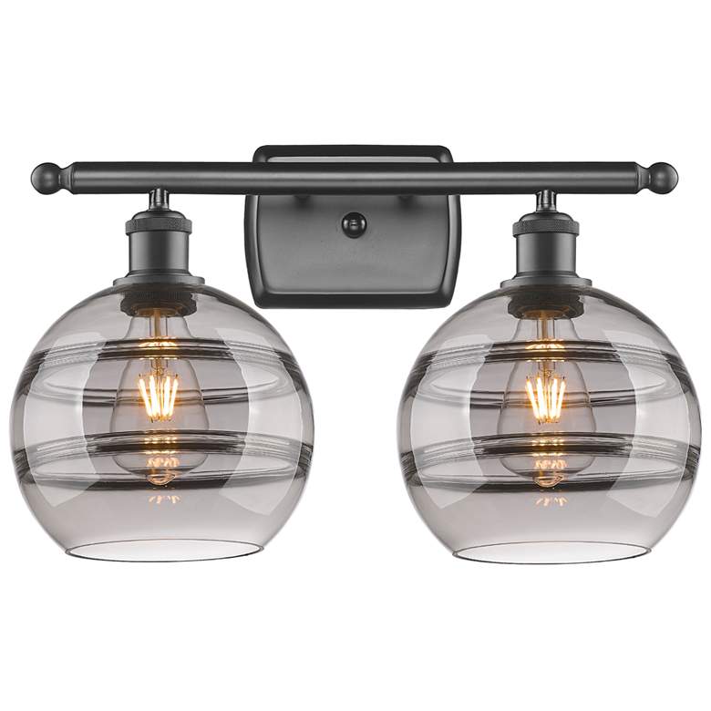 Image 1 Ballston Rochester 18"W 2 Light Oiled Bronze Bath Light w/ Smoke Shade