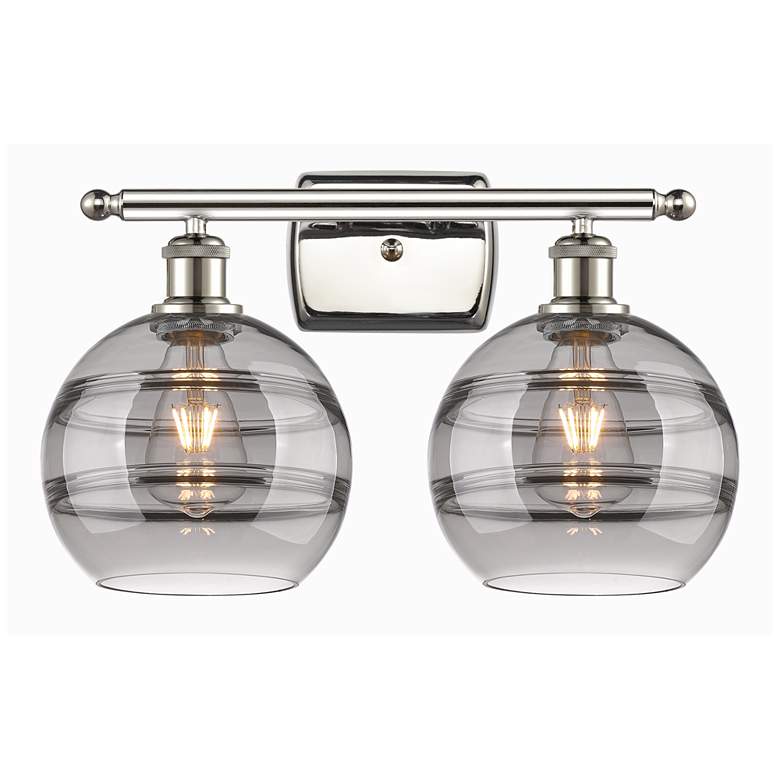 Image 1 Ballston Rochester 18"W 2 Light Polished Nickel Bath Light w/ Smoke Sh