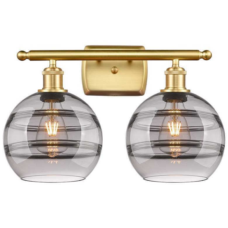 Image 1 Ballston Rochester 18"W 2 Light Satin Gold Bath Light w/ Light Smoke S