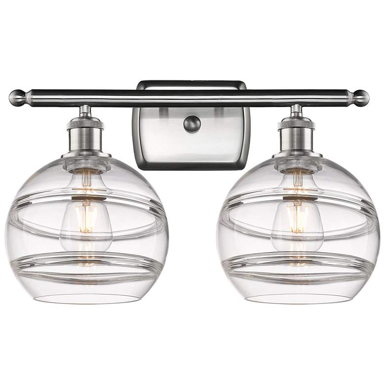 Image 1 Ballston Rochester 18"W 2 Light Satin Nickel Bath Light w/ Clear Shade
