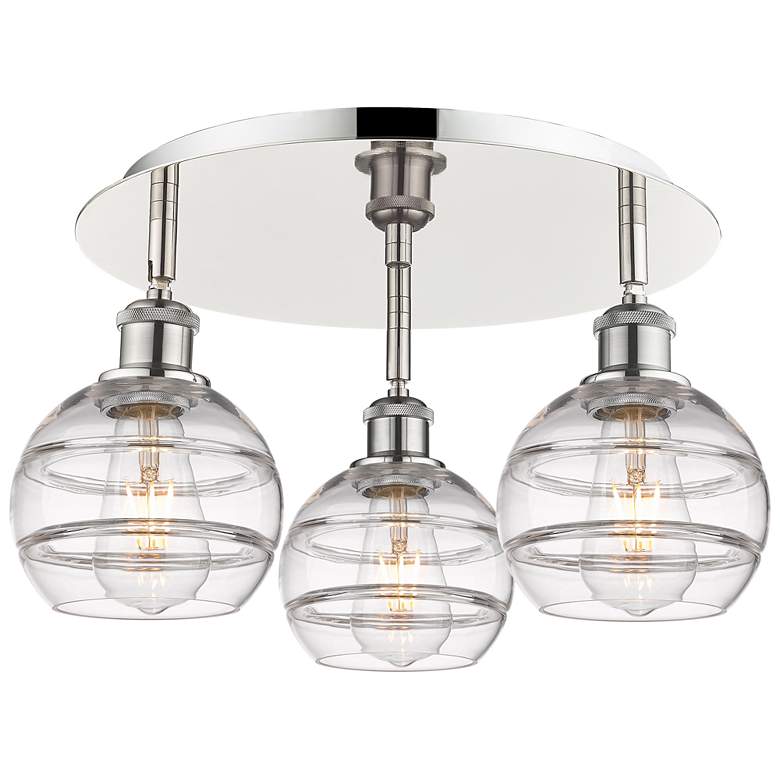 Image 1 Ballston Rochester 18"W 3-Light Polished Nickel Flush Mount w/ Clear S