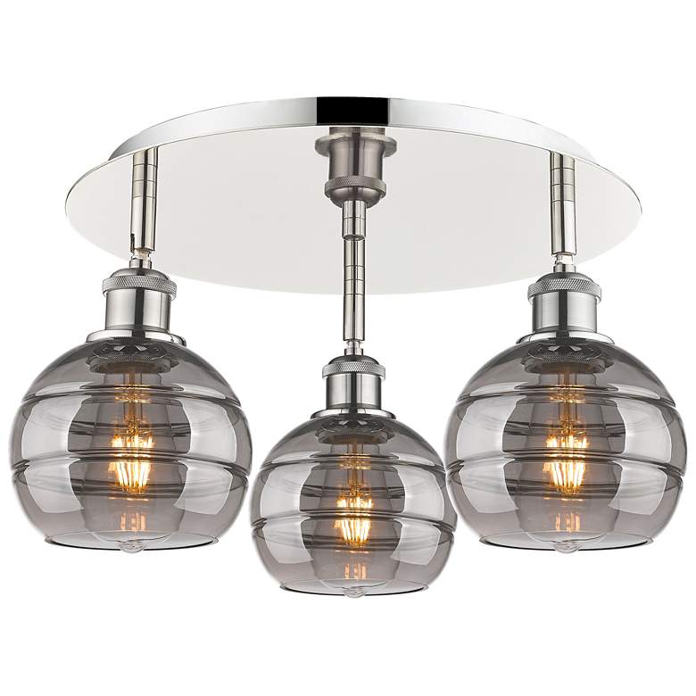 Image 1 Ballston Rochester 18"W 3-Light Polished Nickel Flush Mount w/ Smoke S