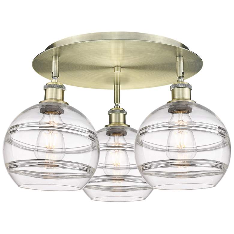 Image 1 Ballston Rochester 19.75"W 3-Light Antique Brass Flush Mount w/ Clear