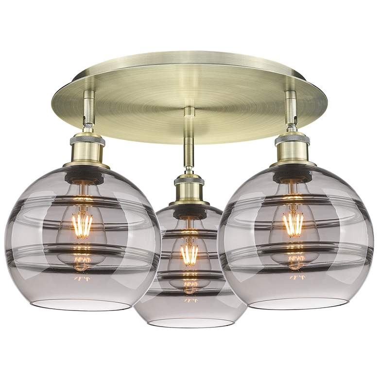 Image 1 Ballston Rochester 19.75"W 3-Light Antique Brass Flush Mount w/ Smoke