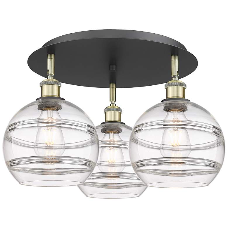 Image 1 Ballston Rochester 19.75"W 3-Light Black Brass Flush Mount w/ Clear Sh