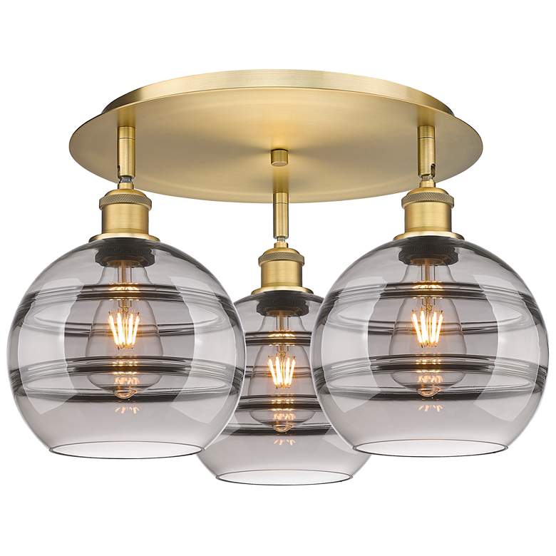 Image 1 Ballston Rochester 19.75"W 3-Light Brushed Brass Flush Mount w/ Smoke