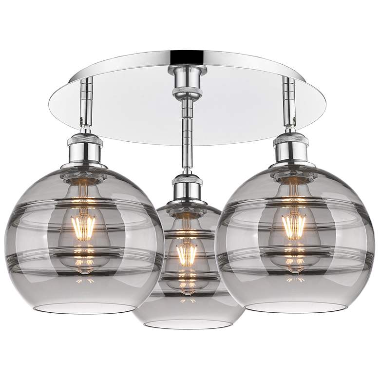 Image 1 Ballston Rochester 19.75"W 3-Light Chrome Flush Mount w/ Smoke Shade