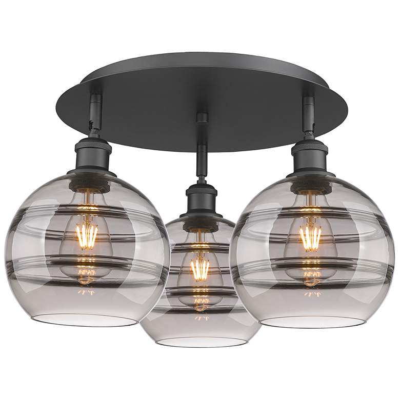 Image 1 Ballston Rochester 19.75"W 3-Light Matte Black Flush Mount w/ Smoke Sh