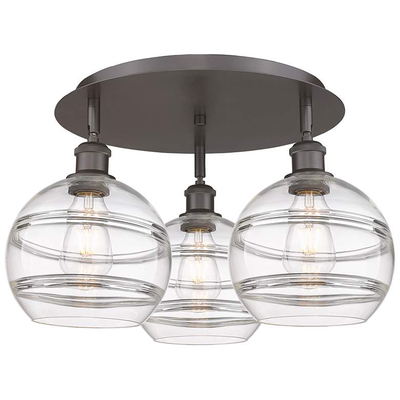 Image 1 Ballston Rochester 19.75"W 3-Light Oiled Bronze Flush Mount w/ Clear S